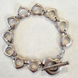 Vintage Tiffany & Co. Sterling Silver Heart Link Bracelet, Signed, 7.5”, Toggle